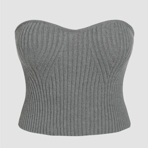 Gray Ribbed Knit Strapless Top